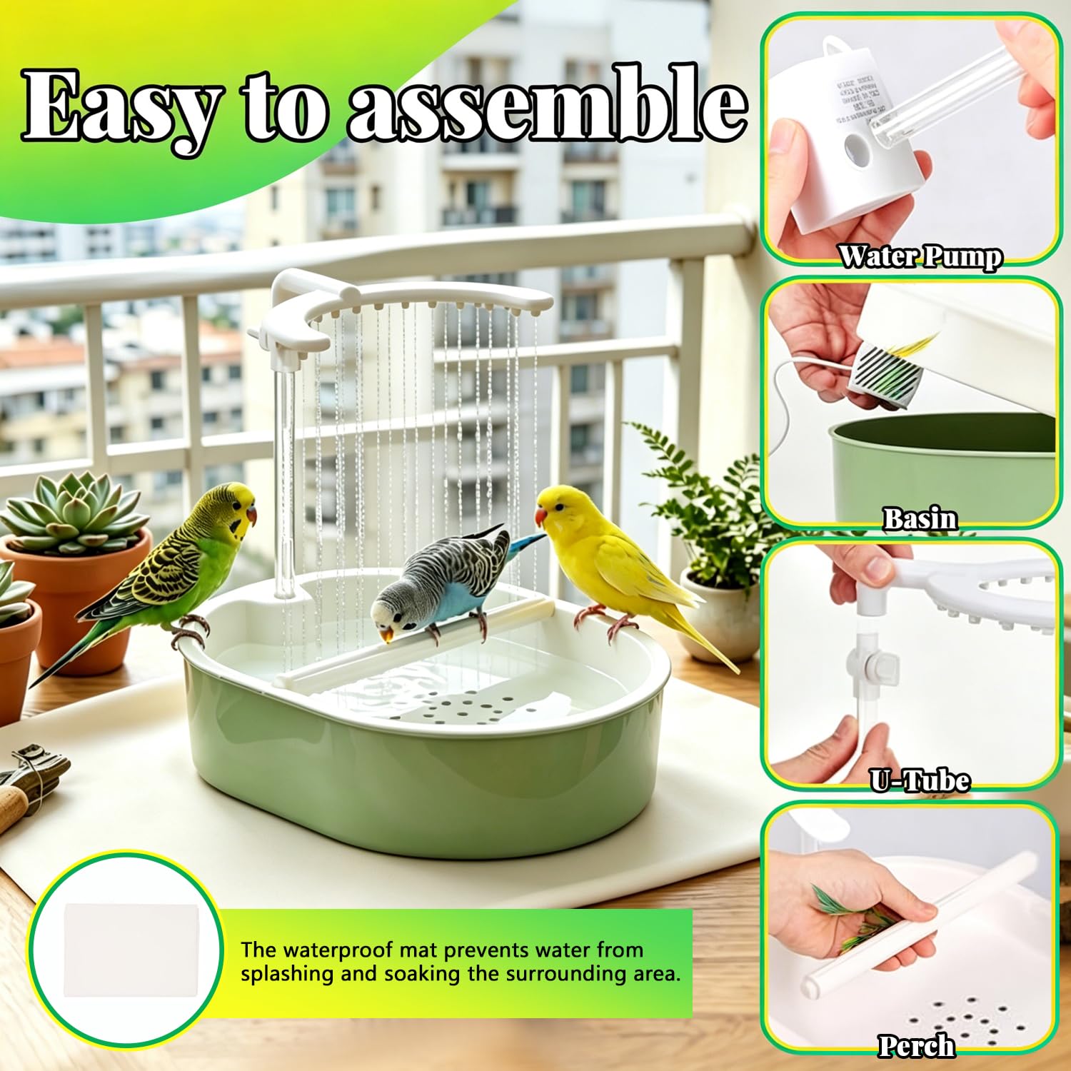 Baño Automático para Pájaros, Ducha para pájaros, Bañera de Ducha para Pájaros, Ducha automática para jaula, Baño para Jaula con Múltiples Salidas, para inseparables, periquitos, pájaros domésticos