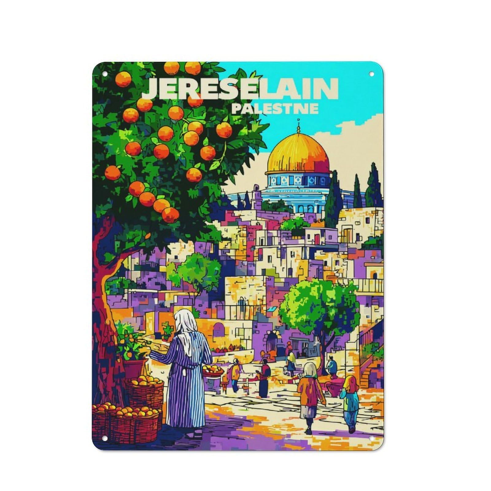 Junmoney Jerusalem A Vibrant Cityscape -2 Rustic Metal Sign 40X30cm For Café Or Restaurant, Suited To Café Owners And Decorators