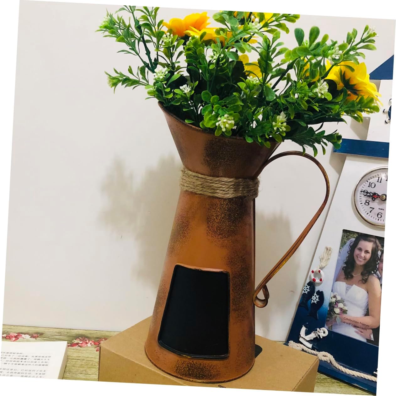 Iron Coffee Pitcher with Blackboard Dried Flower Container Xmas