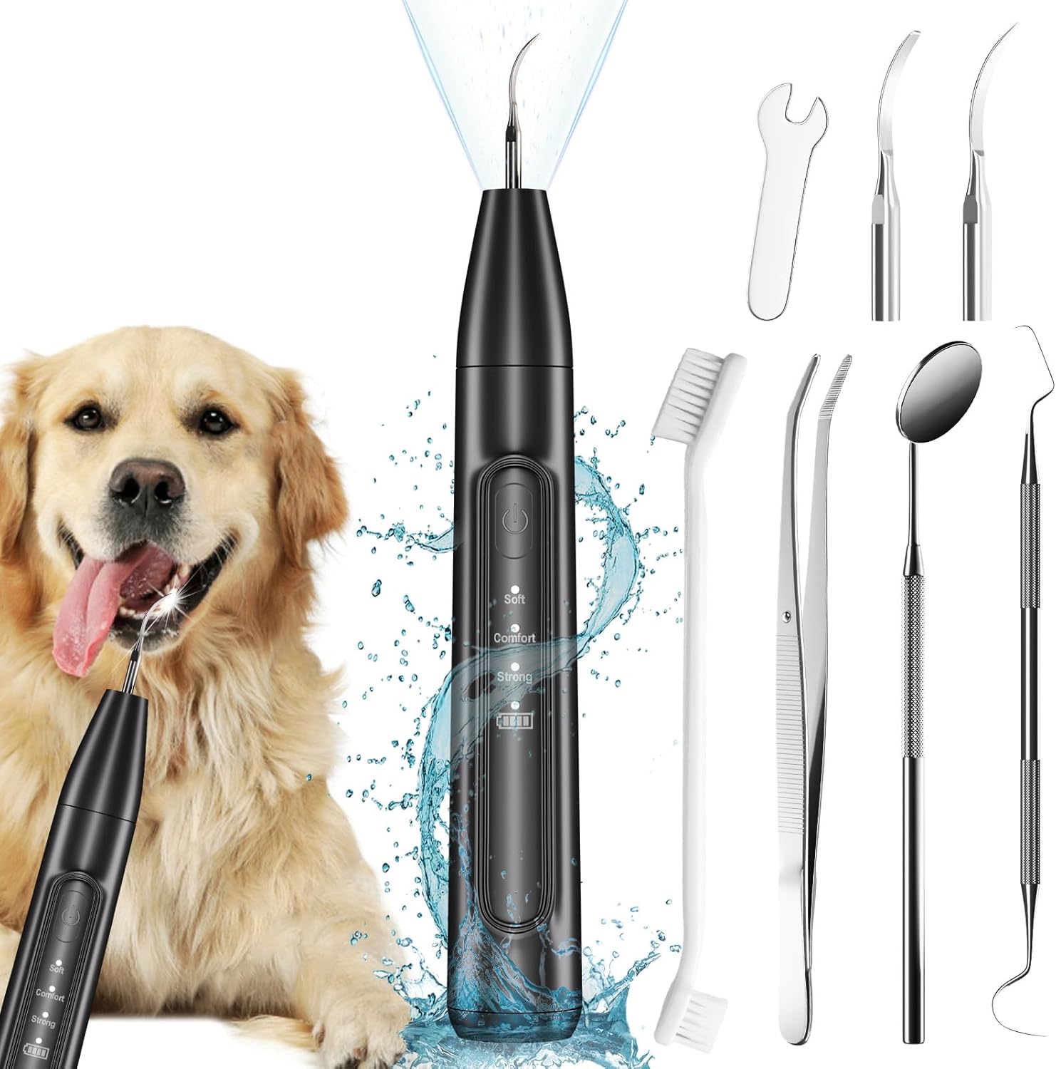 Dog Plaque Remover – Pet Sonic Teeth Cleaner with LED Light -Teeth Cleaning Kit for Tartar and Stains -Suitable for Dogs (Black)