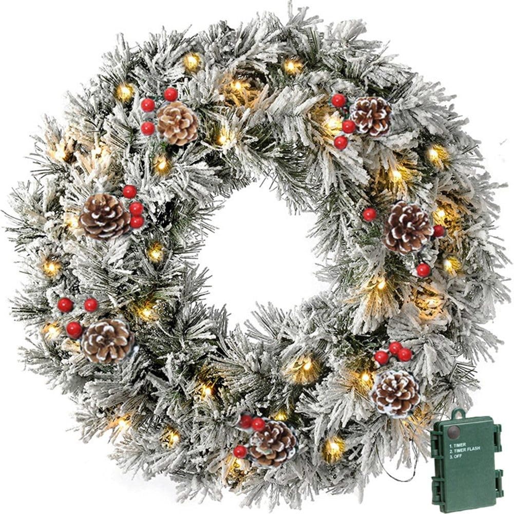 Corona de Navidad de 60 cm con diseño de linterna, guirnalda festiva de vid para decoración de puerta de pared, adorno de Navidad artificial