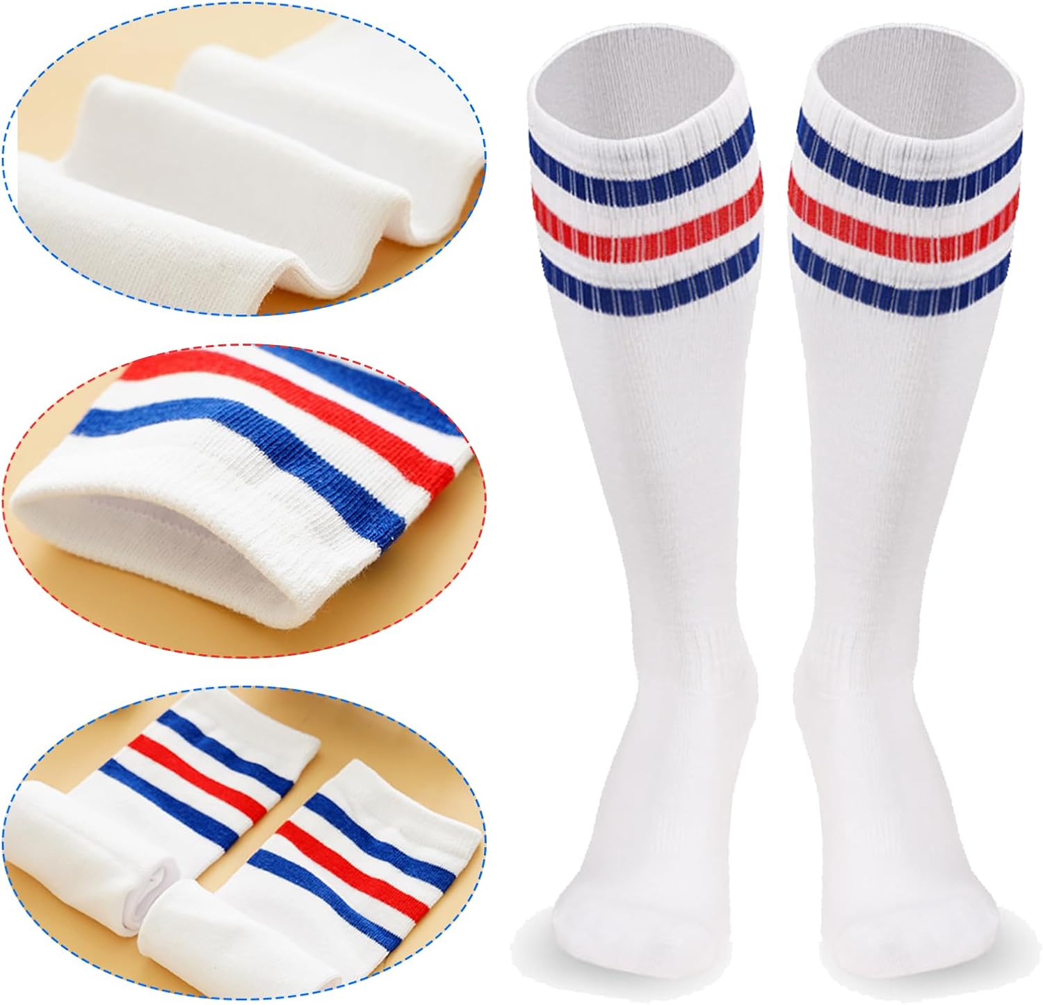 10 Pieces Striped Sweatbands and Striped Socks Set Headbands Wrist Sweat Bands for Men and Women Sports 80s 90s Fitness - Image 3