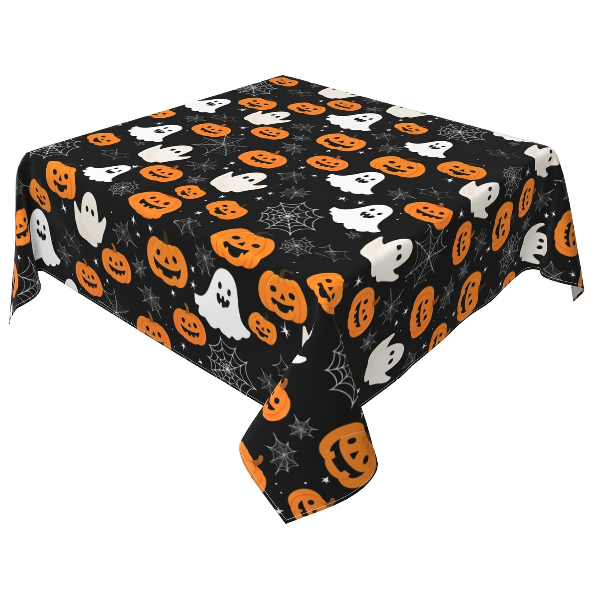 Striegro Halloween Tablecloth Waterproof Table Cover Ghost Pumpkin Print Rectangle Tablecloth For Holiday Decor, White, 55.12x70.87 Inch.