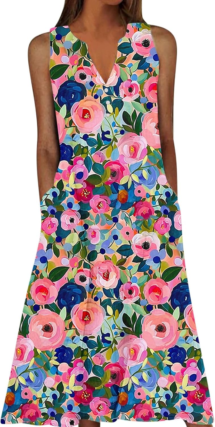 Womens Beach Dresses Casual Sleeveless Flowy Maxi Sundress | Womens Beach Dresses, Soft Comfy Maxi Dress, Casual Vacation Dresses, Loose Fit Tank Sundresses, Sleeveless Sundress