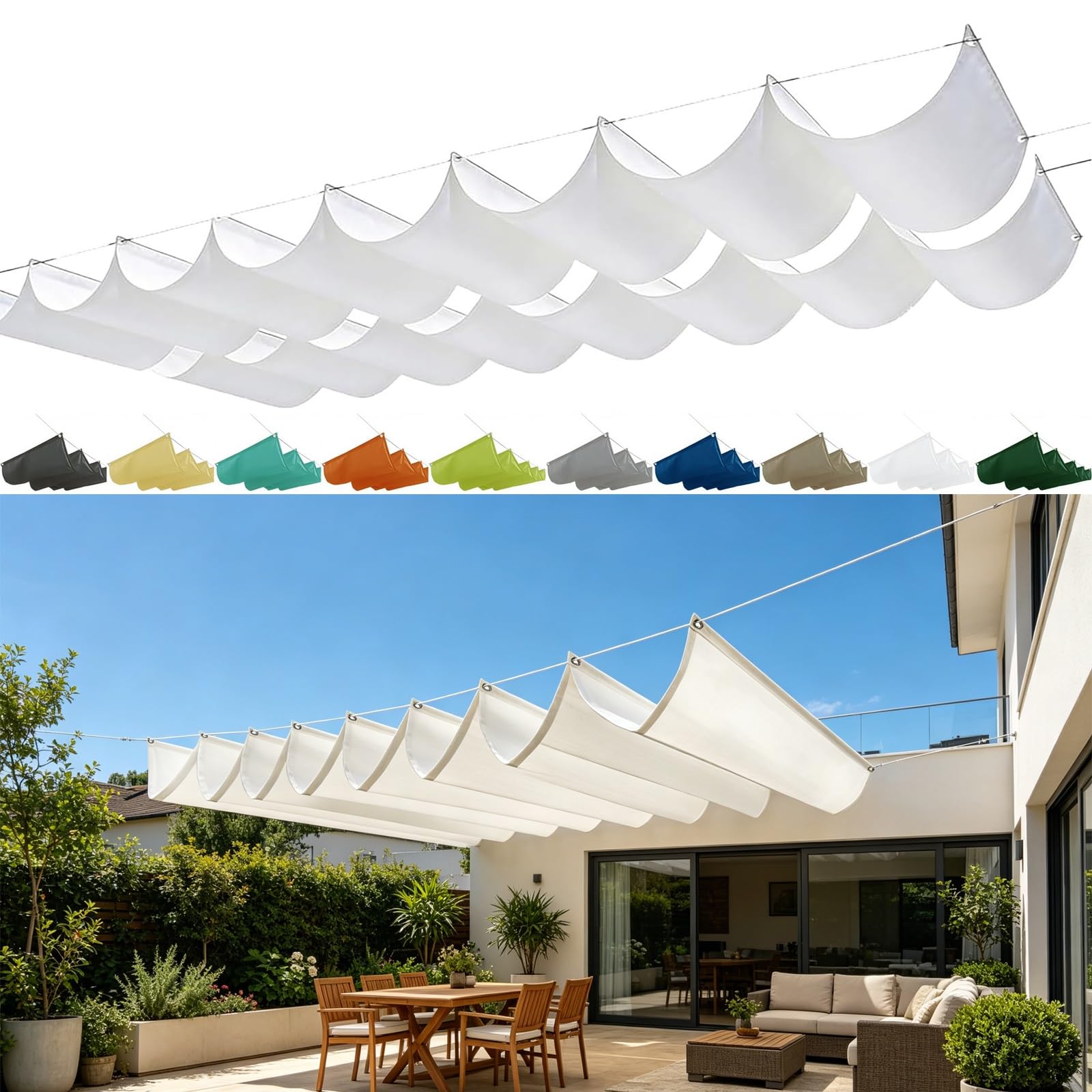Voile d'ombrage rétractable de haute qualité 300 x 400 cm bâche imperméable pour pergola