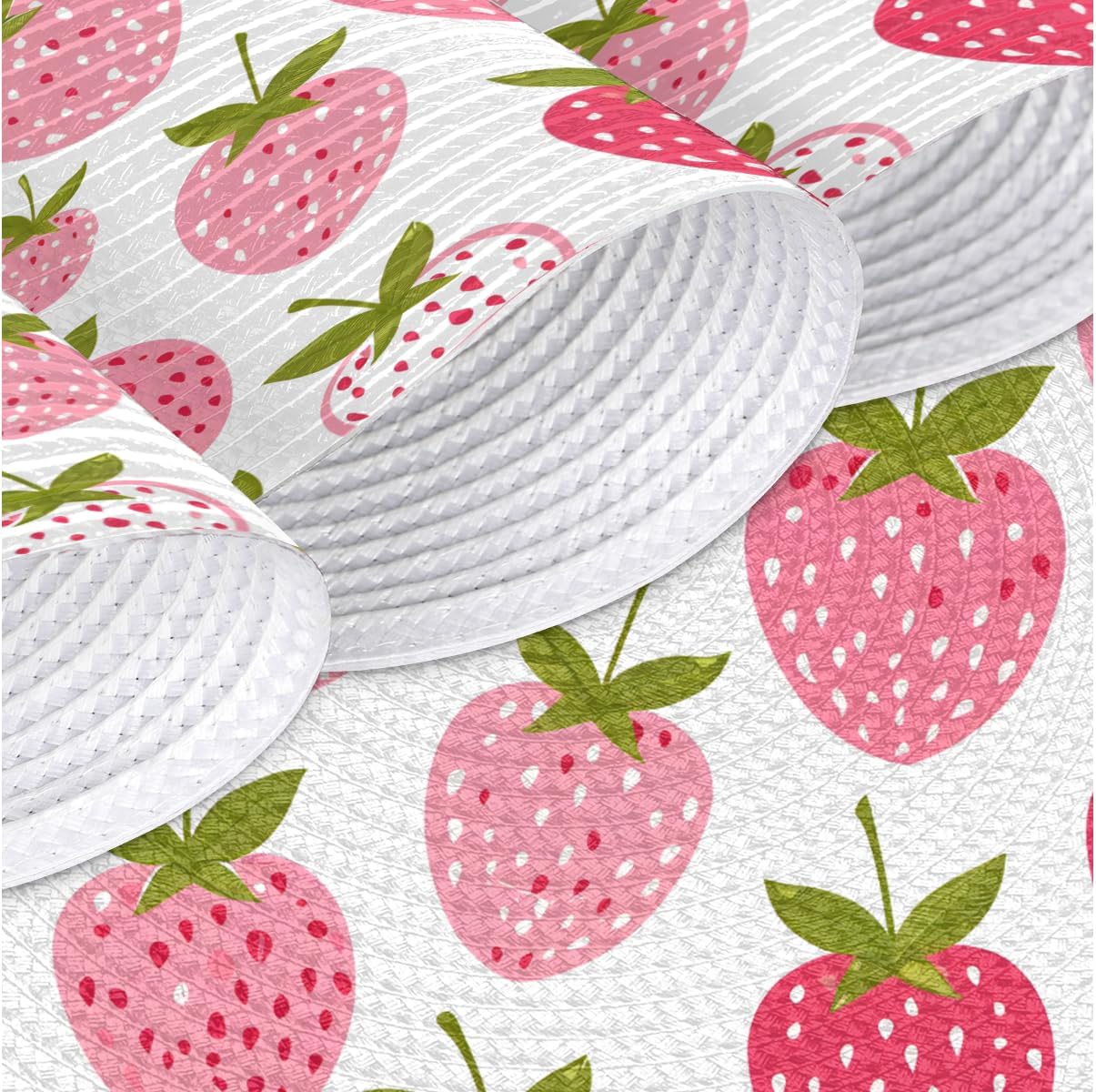 Round Braided Placemats Set of 6 Summer Strawberry Place Mats for Kitchen Dining Table 15 Inch Washable Heat Resistant Table Mats Indoor Outdoor