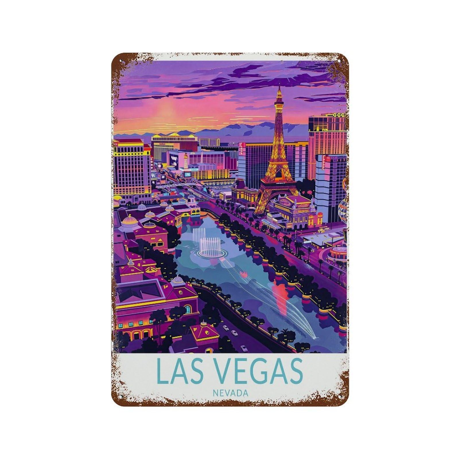xiaoxiaoshen Las Vegas Travel Nevada City Personalised Gifts, Birthday Present Wall Decor Art Metal Tin Poster Modern Home Decor Art Home Bar Shop Decorations Vintage Sign 30x20cm