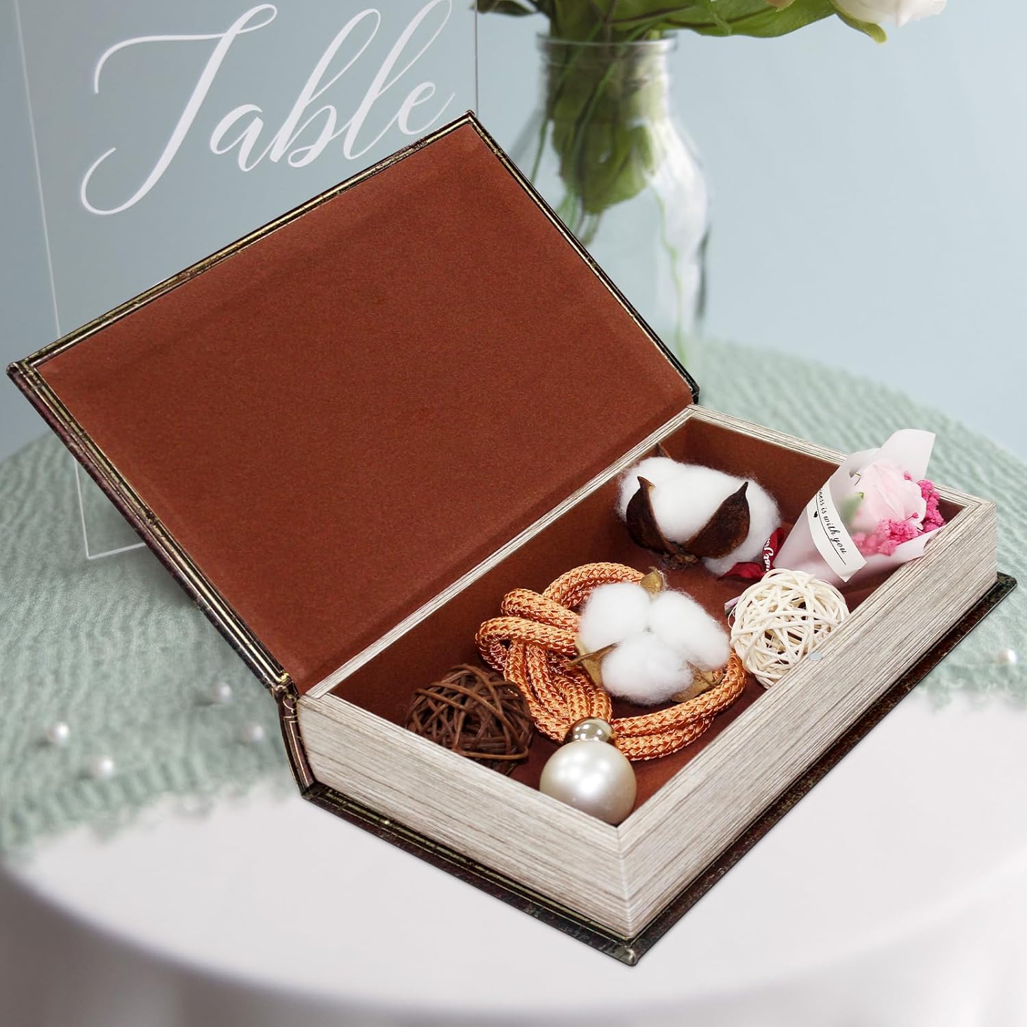 Faux Leather Decorative Book Storage Box with Embossed Lion Crest, Vintage Look Hidden Keepsake Box for Jewelry, Letters & Valuables, Elegant Home Office Shelf Decor (Reddish Brown)