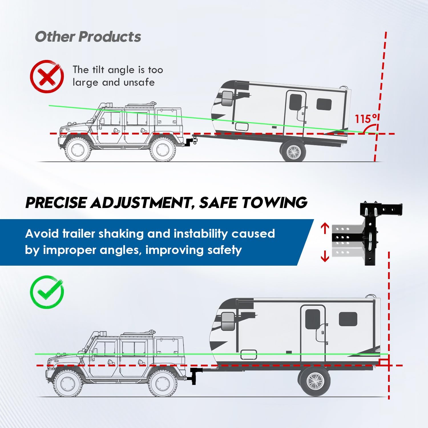Hitch Riser Hitch Extender Adjustable Trailer Hitch 4"-10" Drop/Rise with Anti-Sway Screws, Hitch Pin & Clip Fit for Trailer Hitch 2 Inch Receiver