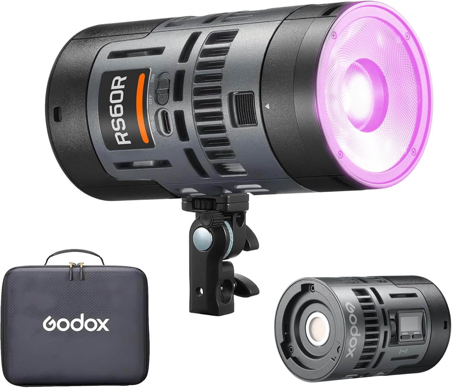 Godox RS60R RGB LED Video Light,Mini Size 60W Power,CCT/HSI/RGBW/FX Mode,with Detachable Battery,Support E27 Socket/USB/NPF/V-Mount Battery Power for Photographers,Filmmakers,Studios