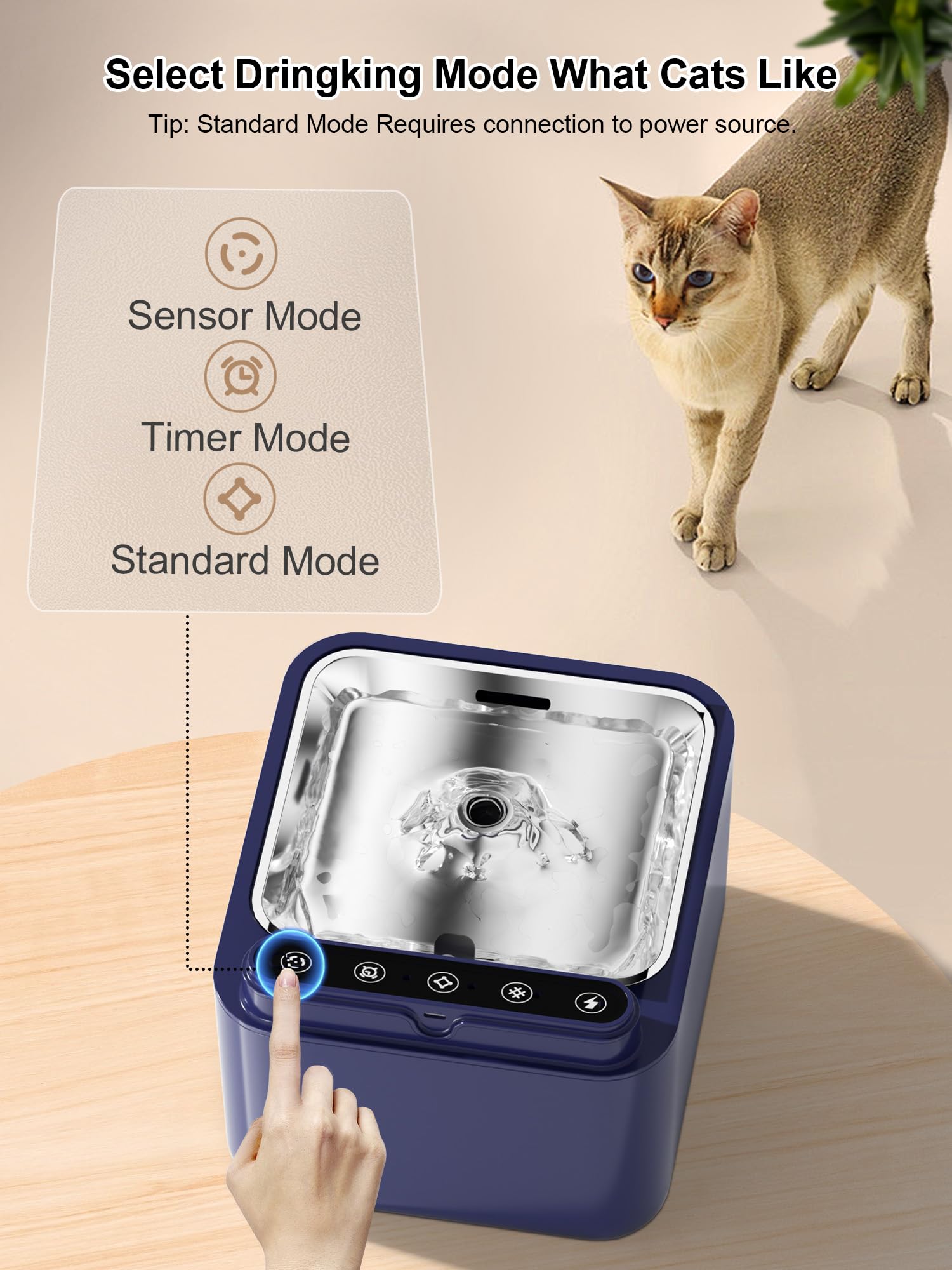PLOOHT Fontanelle per Gatti Cani con Sensore Movimento, Fontanella per Gatti Cani Senza Fili 3,2L, Alimentato a Batteria, Batteria Ricaricabile Incorporata 4000mAh, con Pompa e Filtro, Blu Scuro