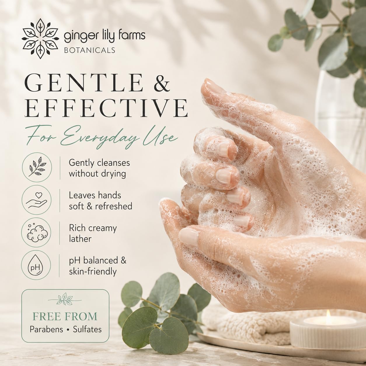 Ginger Lily Farms Botanicals Conditioning Liquid Hand Soap Refill, 100% Vegan & Cruelty-Free, Eucalyptus Tranquility, 16.9 Fl Oz (Pack of 6)