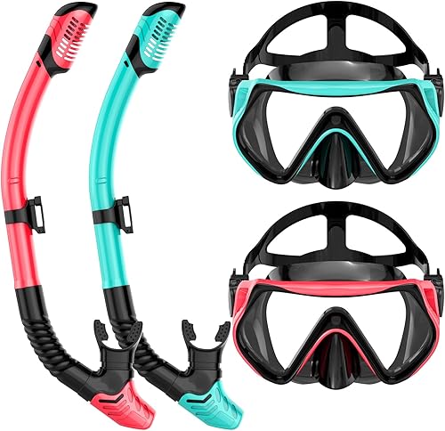 Snorkeling Gear for Adults, Dry-Top Snorkel Set Scuba Diving mask, Snorkel Mask, Panoramic Anti-Leak Anti-Fog Tempered Glass Lens, Swimming Training