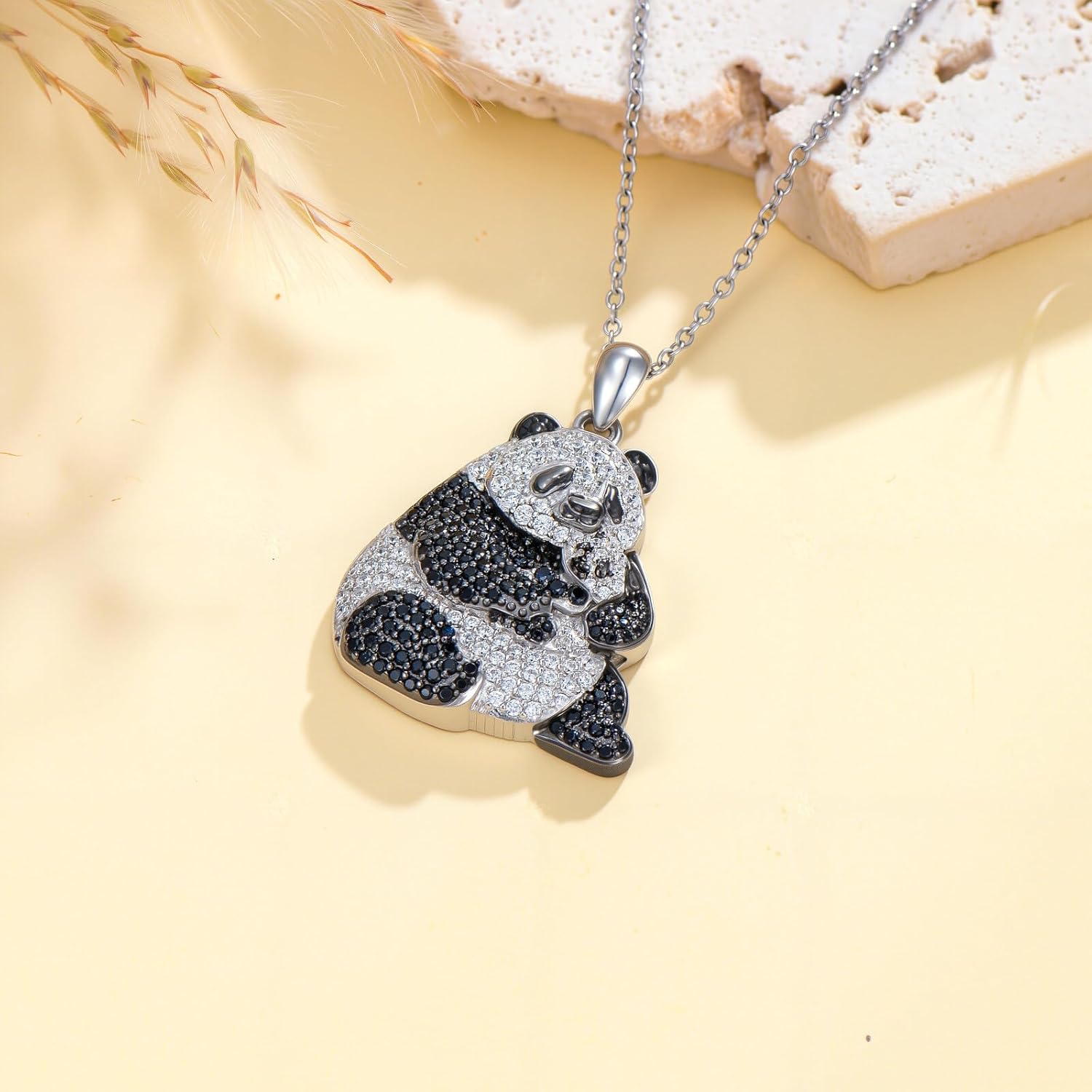 Sterling Silver Panda Breed Necklaces - Cubic Zirconia Necklace, Gemstone Hypoallergenic Jewelry 18"+2" Sterling Silver Pendant Necklace for Women - Image 2
