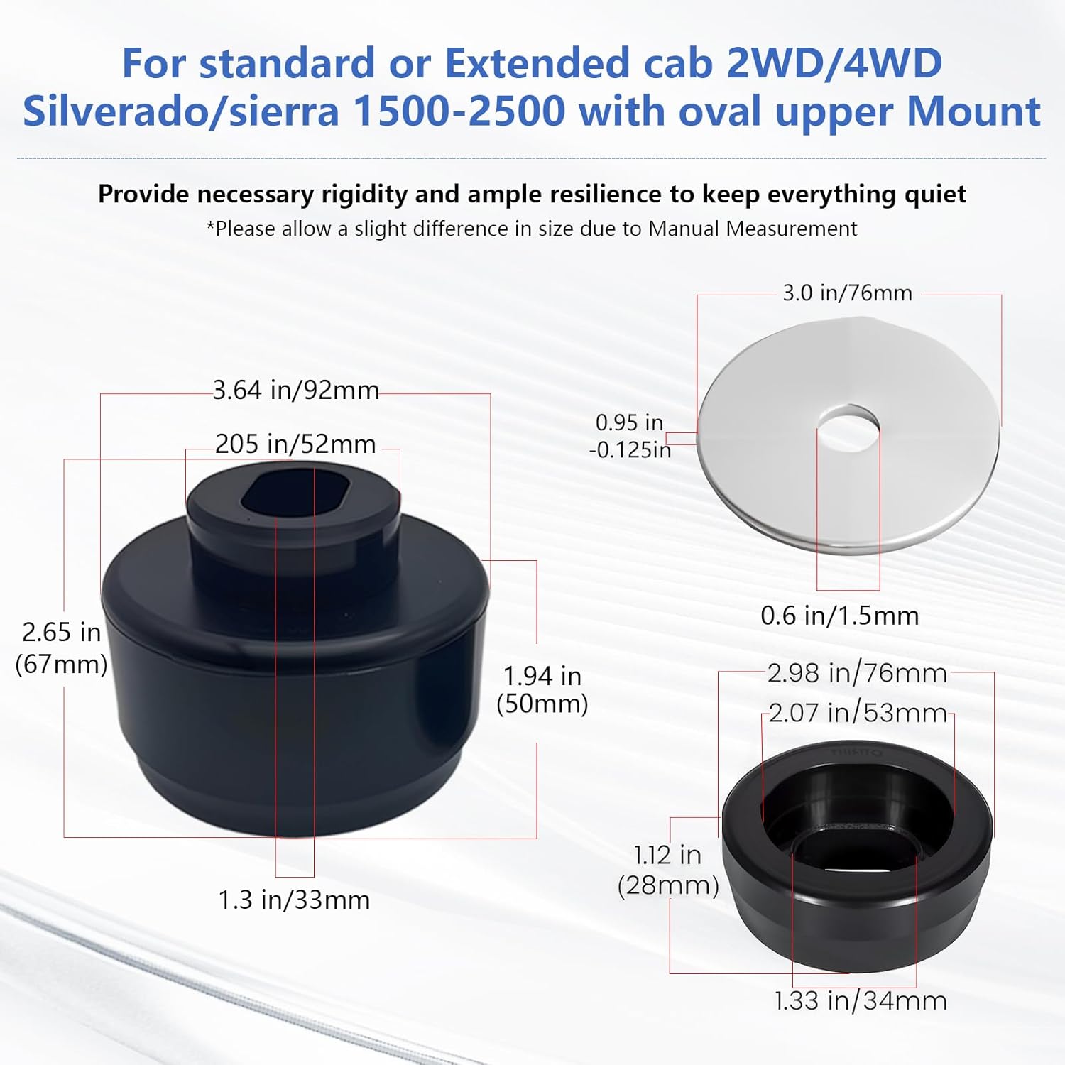 7-141 24-Piece Polyurethane Body and Cab Mount Kit - Compatible with Chevy Silverado GMC Sierra 1500/2500/3500 2WD/4WD 1999-2014 - Black - Replacement Bushings & Hardw (Black)