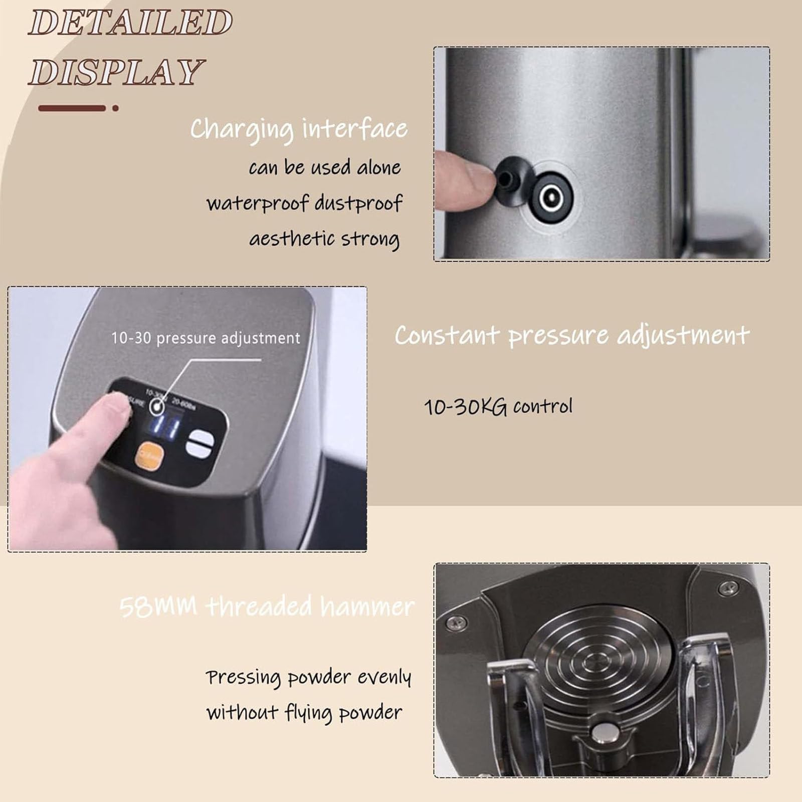 Ubijak do kawy 58 mm – automatyczna prasa do kawy ziarnistej espresso – 10–30 kg, regulowane ciśnienie – narzędzie do kawy – łatwe czyszczenie – do kawiarni i użytku domowego (czarny)