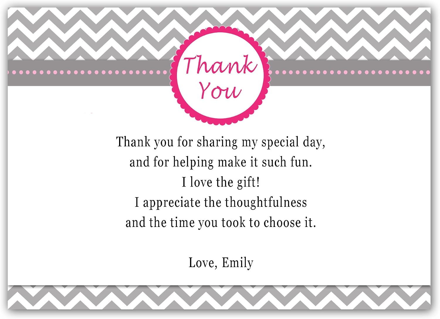 30 Personalized Thank You Cards Hot Pink Grey Chevron Zig Zag Design Birthday Party Baby Shower Bridal Engagement Wedding + 30 White Envelopes