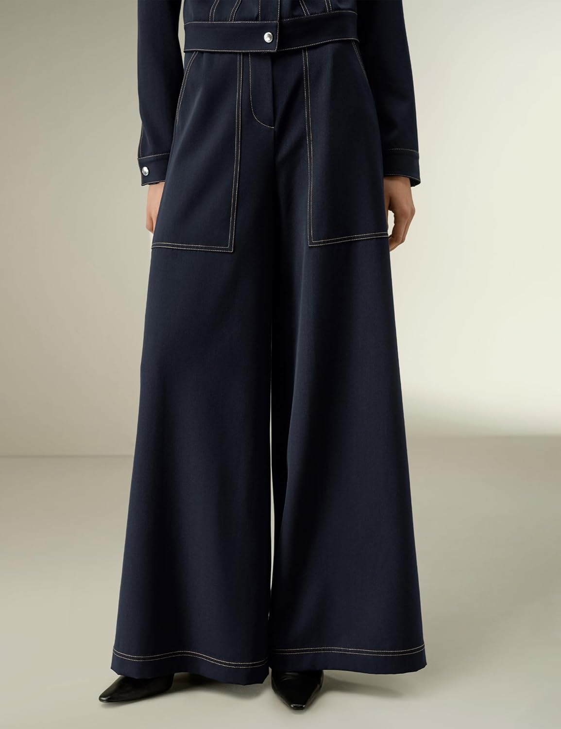LilySilk Women's Elegant Denim-Inspired Wide Leg Wool Pants Silk Lining Oversized Full Length Trousers for Business