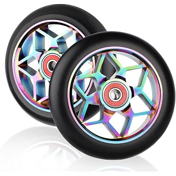 DBREAKS 2x Replacement Scooter Wheels 110 mm Stunt Scooter Wheels Colourful Black 110 x 24 mm scooter wheels with aluminium alloy rims with ABEC-9 bearings hardness 88A suitable for all kinds of scooters