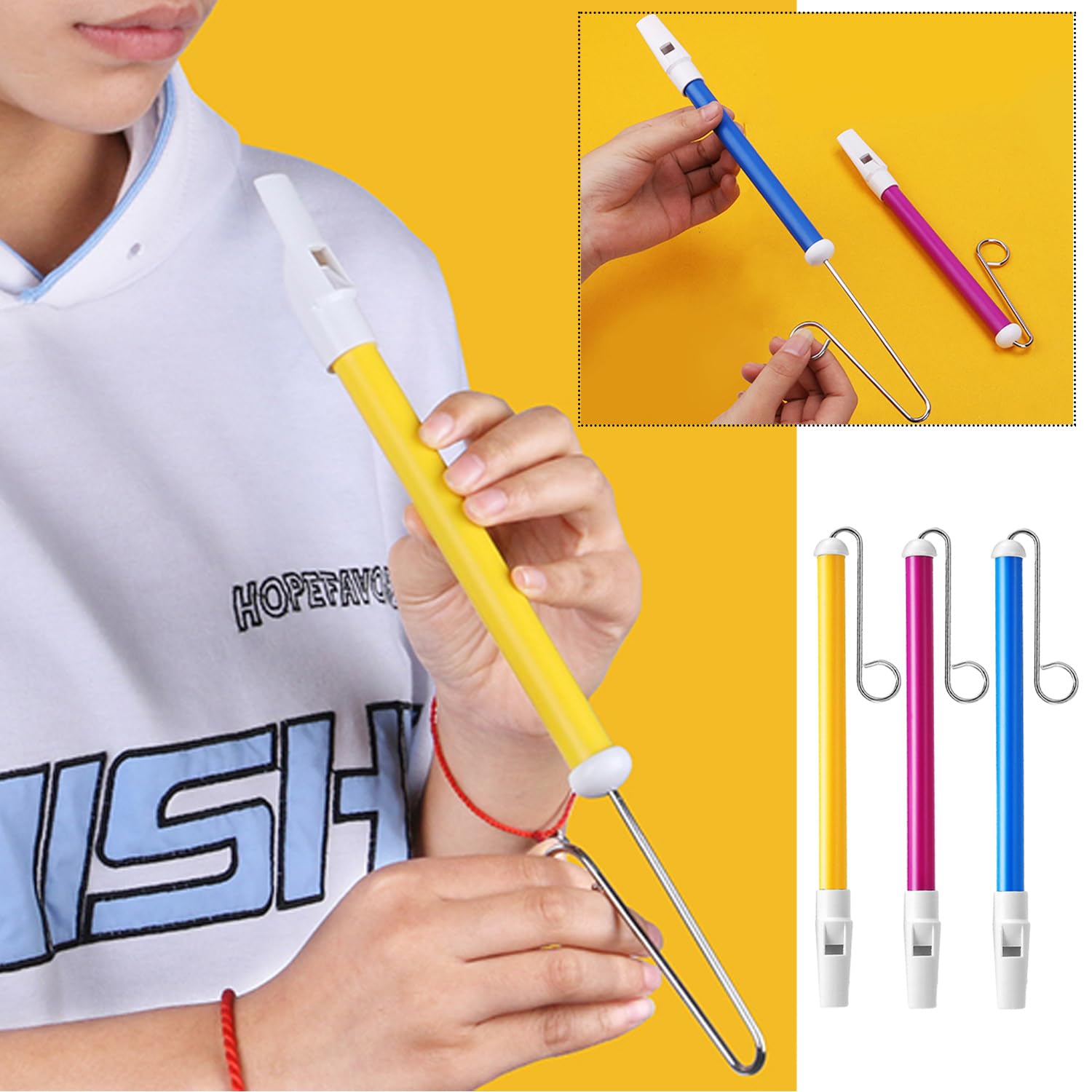 Lot de 3 flûtes en plastique avec tiges coulissantes en acier inoxydable, outil idéal pour débutants, cadeau pour enfants, cadeau d'anniversaire