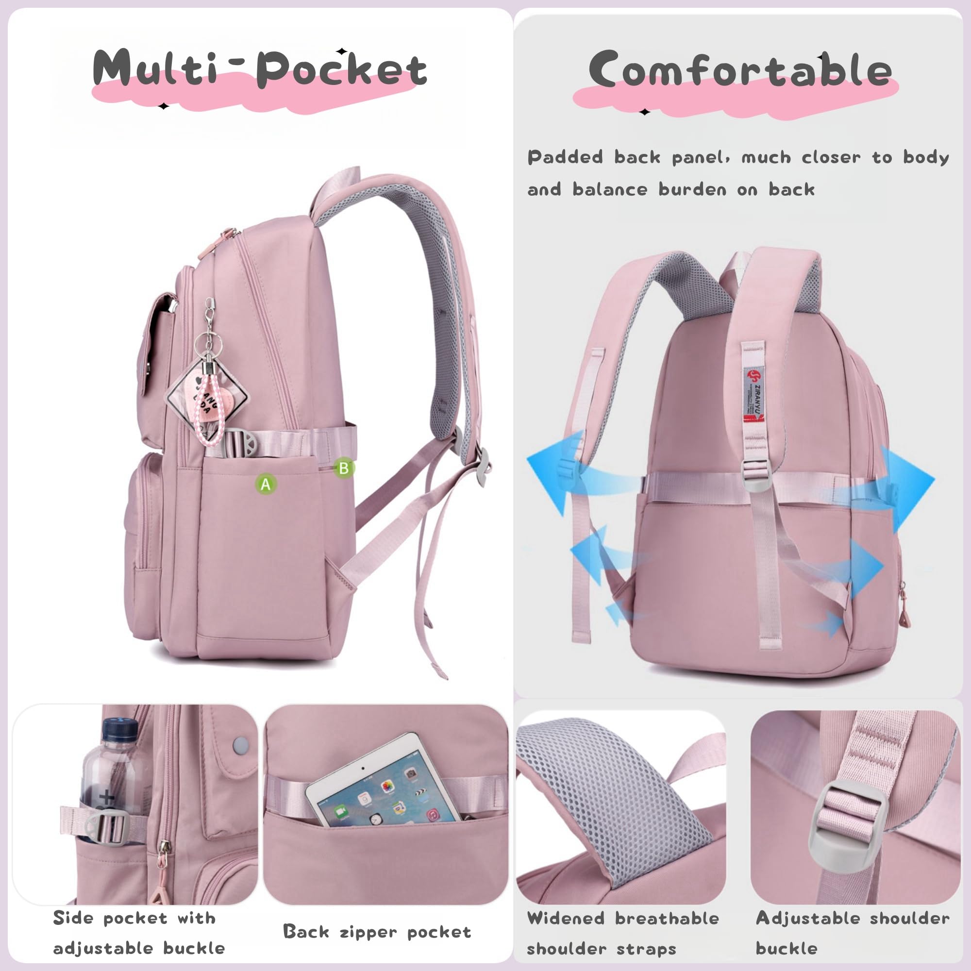 Lot de 3 sacs à dos et sac à déjeuner pour filles de couleur unie, 3 pièces - violet, 29L