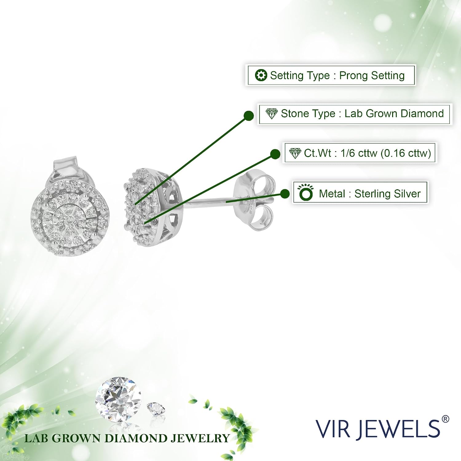 Vir Jewels 1/6 cttw Lab Grown Diamond Composite Earrings in Sterling Silver With Push Backs image 3