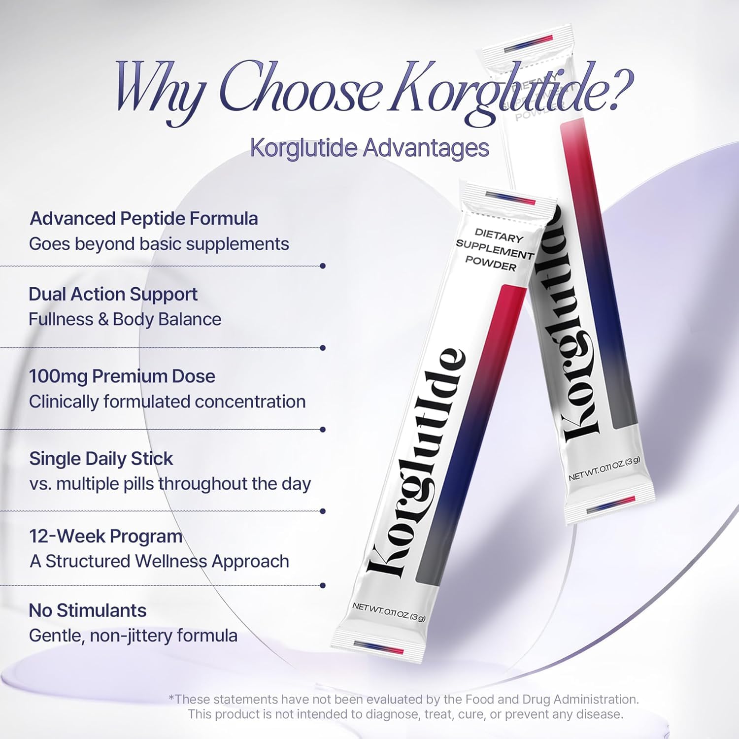 Korglutide Dietary Supplement Powder, 15 Stick Packs, Convenient Daily Wellness Sticks to Support an Active Lifestyle and Healthy Body Composition Alongside Diet and Exercise, On-the-Go Format