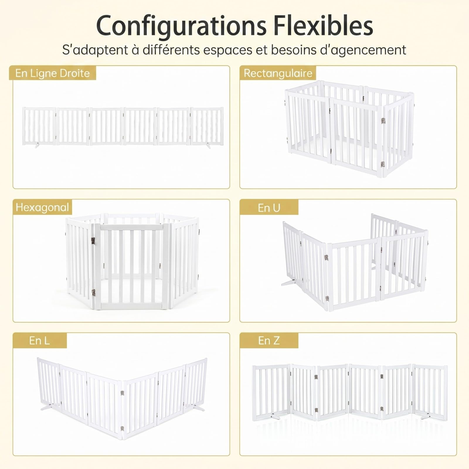 COSTWAY Barriere de Securite Chien Pliable 306 x 61 cm, 6 Panneaux en Bois d'Hévéa, Barriere Chien Chat Doucle Face, Aucun Montage Nécessaire, 3 Pieds de Support, pour Salon Cuisine Escalier