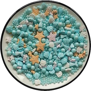 Edible Blue Ocean Mermaid Candy Sprinkles Starfish Dessert Sprinkle Shell Cake Cupcake Toppers Pearl Cookie Decorations Sweet Personalities Candy Sprinkles for Cake Decorating, 3.53 oz
