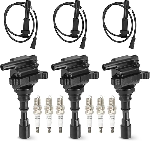 Paquete de bobina de encendido de 3 piezas con 6 bujías de iridio y 3 cables compatibles con Kia Sorento 2003 2004 2005 2006 3.5L V6, reemplazo para