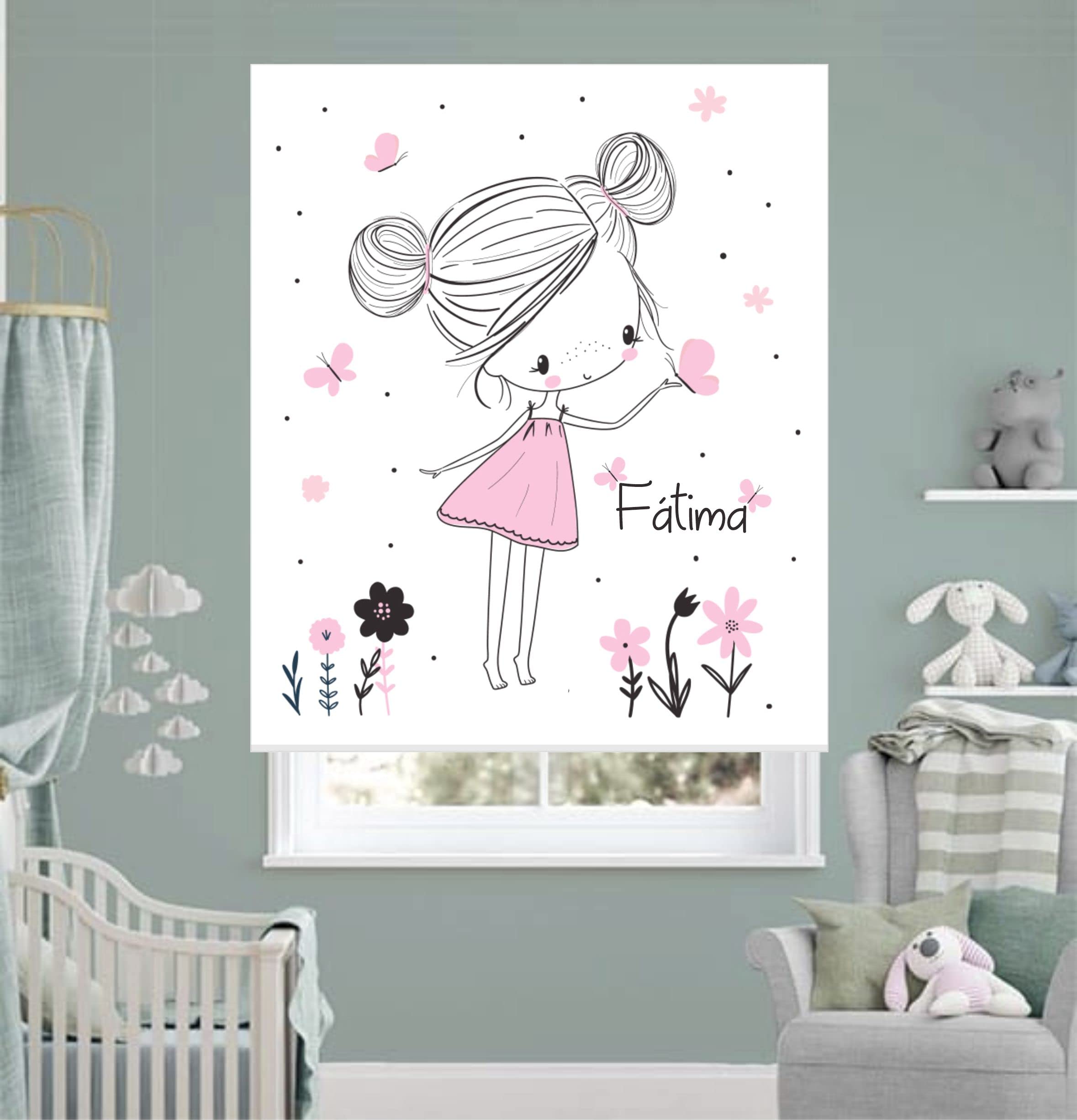 Estores infantiles niña personalizados con nombre. Estor juvneil niña Iroa Mariposas Estor enrollable translucido habitación niña. Estores Personalizables con nombre. (150x170)