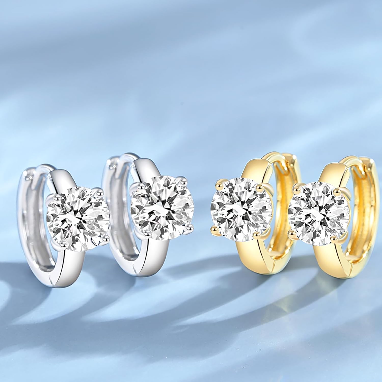 Moissanite Earrings for Women, Sterling Silver Huggie Hoops 18K Gold Plated Hoops Earrings for Women - Image 5
