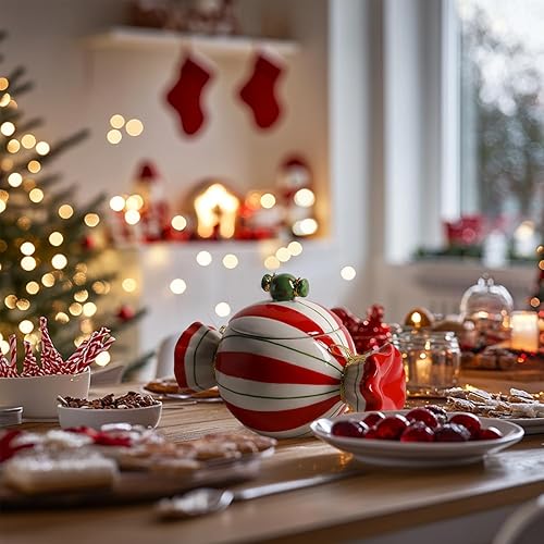 Miniatura 7 de Tarro de caramelo de Navidad con tapa, recipientes de cerámica decorativos de cocina para alimentos, decoración de Navidad, tarros de almacenamiento