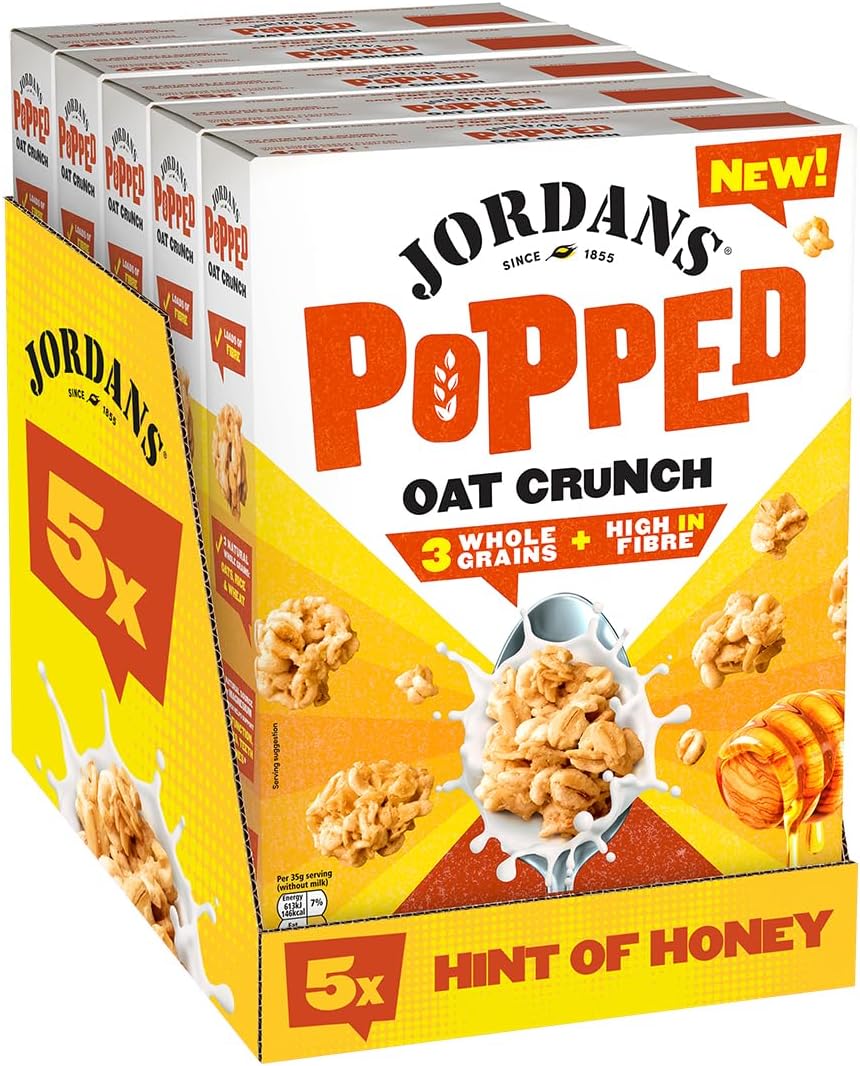 Popped Oat Crunch Hint of Honey, Breakfast Cereal, High in Fibre, Whole Grains, Vegetarian, Adult and Kids Cereal, 5 Pack of 425 g