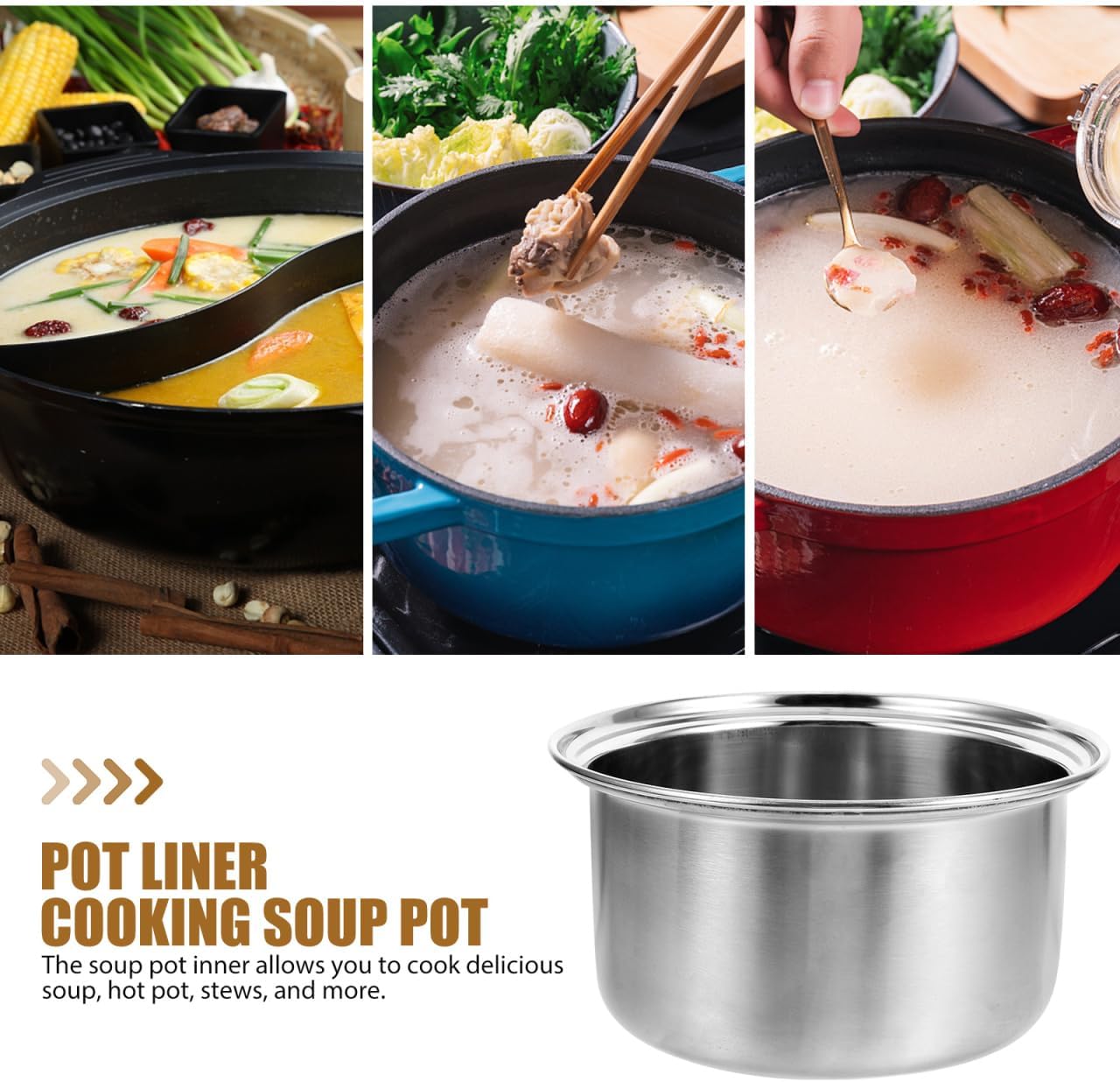 MAGICLULU Stainless Steel Hot Pot Liner for Induction Cooker Single Serving Soup Pot Inner Stock with Dual Flavor Compartments Compact and Heat Resistant Design 6.61 * 6.61 * 3.34in