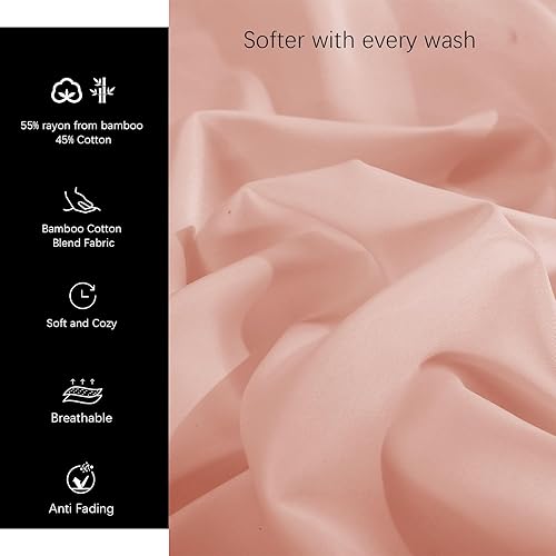 Miniatura 6 de NATUREFIELD 55% Rayon Derived from Bamboo, 45% Cotton Bed Sheet Set Breathable & Cooling Deep Pockets Soft & Wrinkle-Free Easy Care Hotel Luxury 3