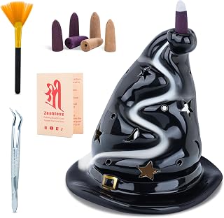 ZenBless 4 in 1 Witchcraft Supplies Ceramic Incense Holder Burner for Palo Santo, Sage, Candle and Backflow Waterfall with Free Backflow Incense Cones,Wiccan Altar Tools(Tarot Divination)