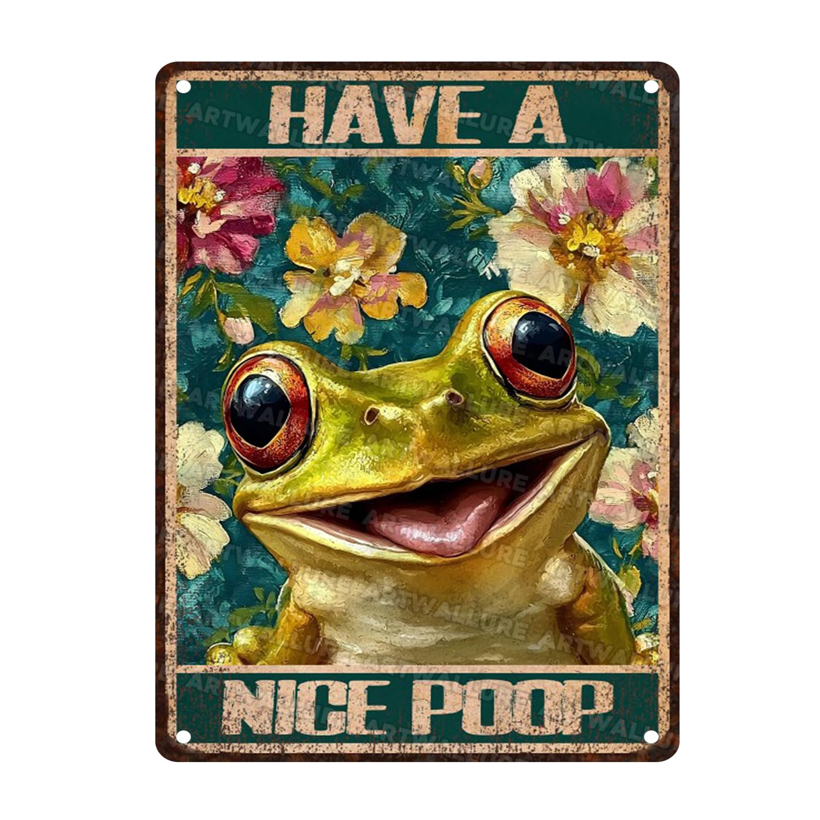 Frog Vintage Tin Sign Have A Nice Poop Metal Tin Sign for Bathroom Retro Tin Sign Home Decor 12x16inch