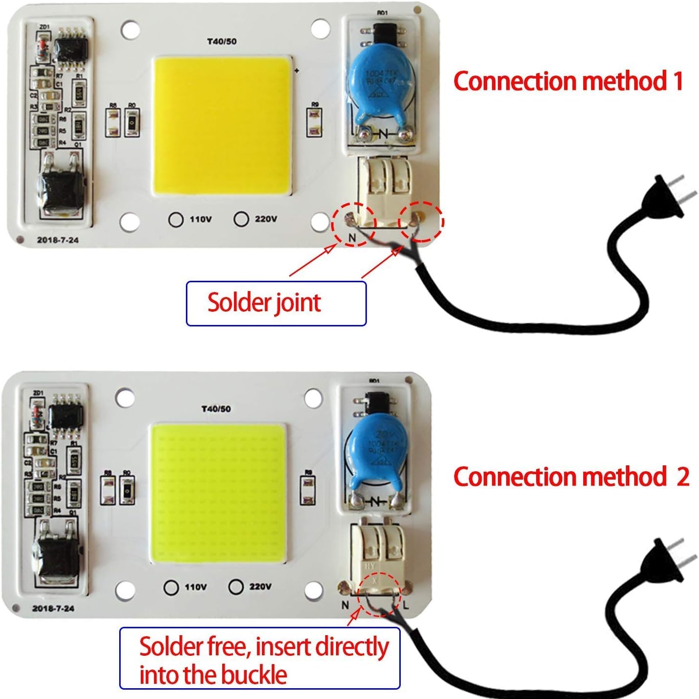 2PCS LED COB Chip 50W 110V White Light Engine Integrated Smart IC Driver Free Solder for LED Floodlight Ceiling Light etc