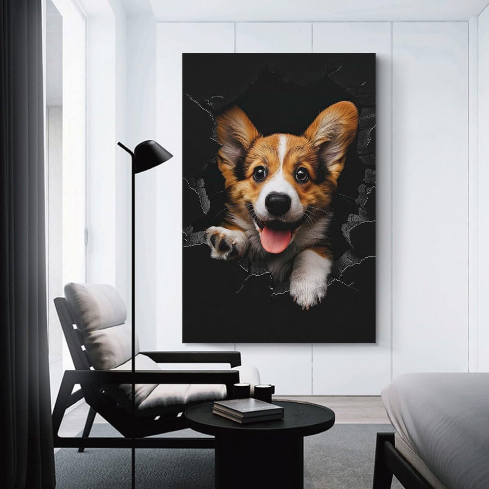Junmoney Pemproke Welsh Corgi Decorative Canvas Print 24x36inch(60x90cm), for Flats, Guest Rooms Or Compact Rooms, Home Artwork for Modern Interiors