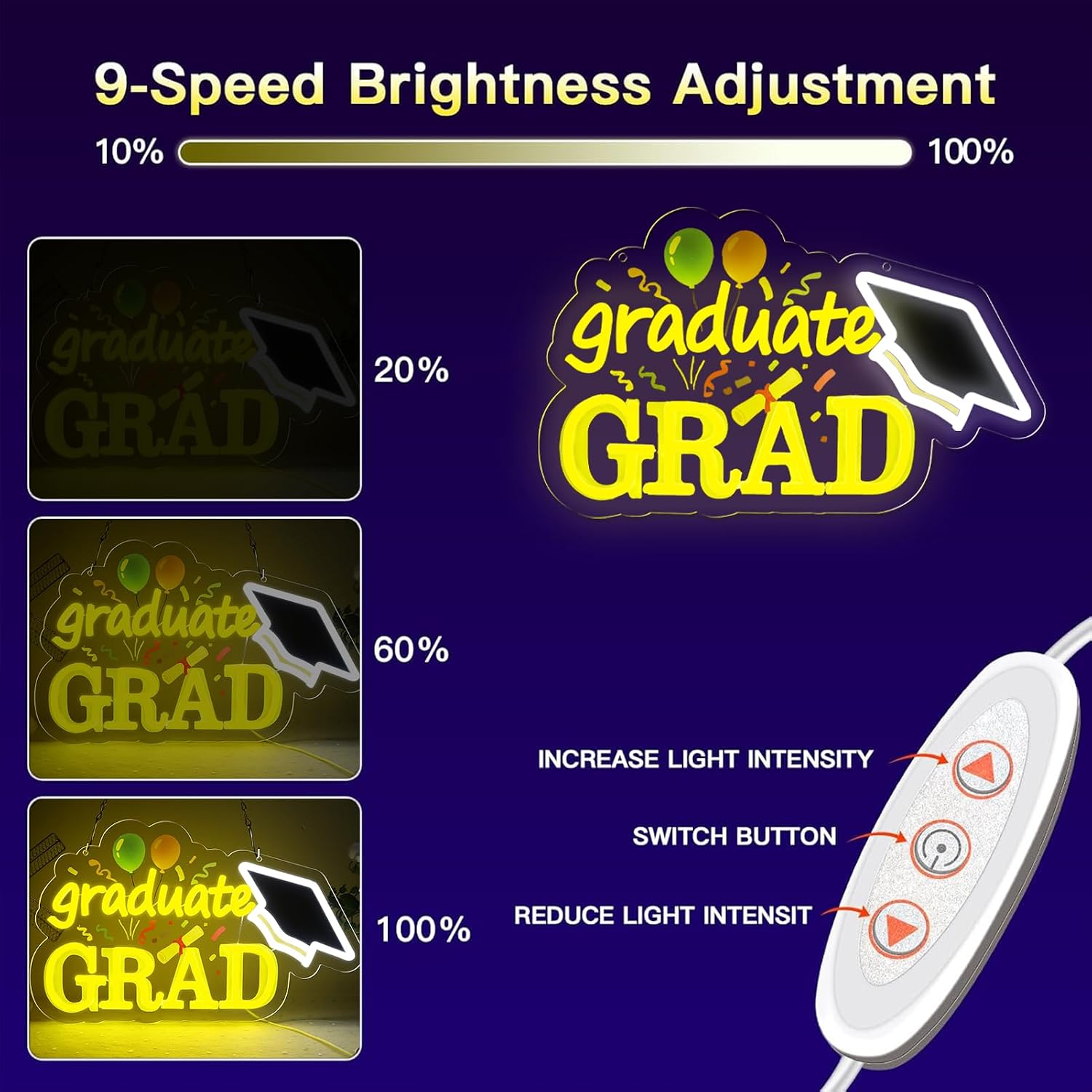 LED Neon Congrats Grad Signs Dimmable Graduation Party Decoration for Prom Party, Class of 2026 Celebrations, Graduation Gift for Boys Girls-15.8x9.6 IN-USB Powered-Acrylic