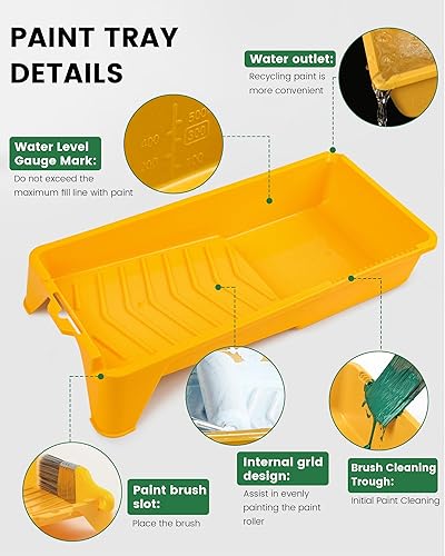 Miniatura 4 de Voomey Rodillo de pintura de espuma, kit de cubierta de espuma de 4 pulgadas, rodillos de pintura pequeños con bandeja y marco de rodillo para