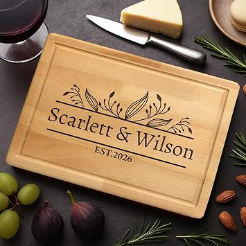 Wedding Gifts for Couples 2026, Personalized Engraved Cutting Board Valentines, Custom Just Married Bridal Shower, Anniversary, Newlywed, Housewarming Gift for Couple, Her, Christmas, Engagement