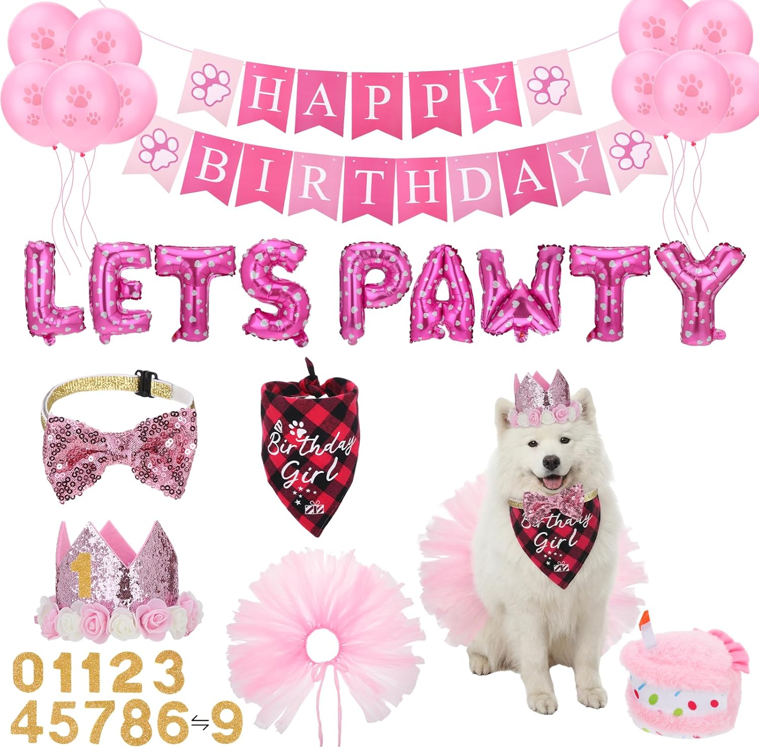 Decoraciones de Cumpleaños para Perros Pequeños, Kit Rosa