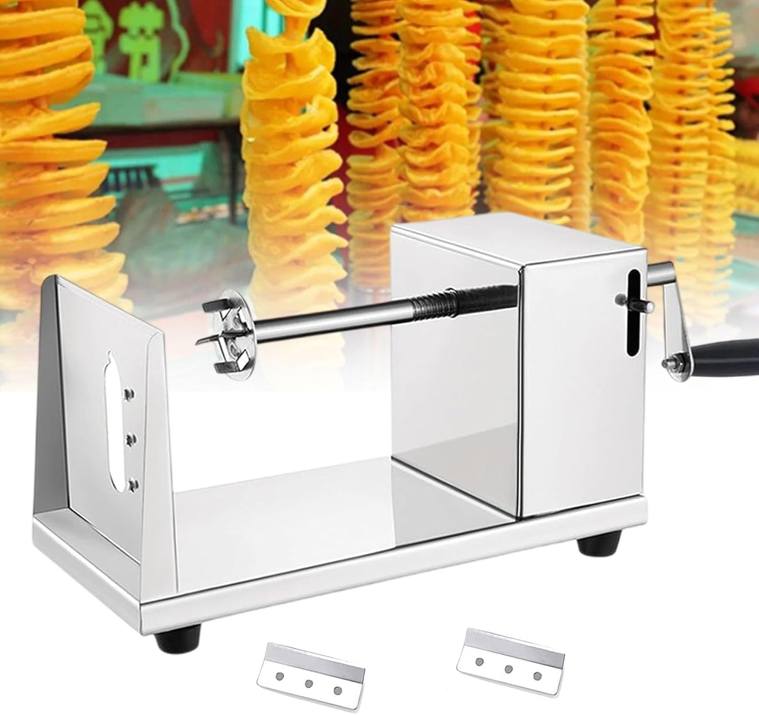 Manual Potato Slicer,Stainless Steel Potato Cutter Manual Spiral French Fries Tornado Potato Slicer Vegetables Cutting Machine Kitchen Accessories