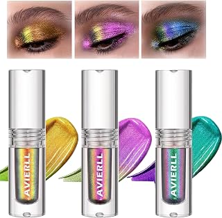 HERBENJOY Liquid Eyeshadow Chameleon Set 3colors Glitter Metallic Eye Shadows,Holographic Multichrome Eye Makeup Gold Pink Blue Purple Shiny Eyeshadows,Pigmented Long Lasting (3pcs-A set)