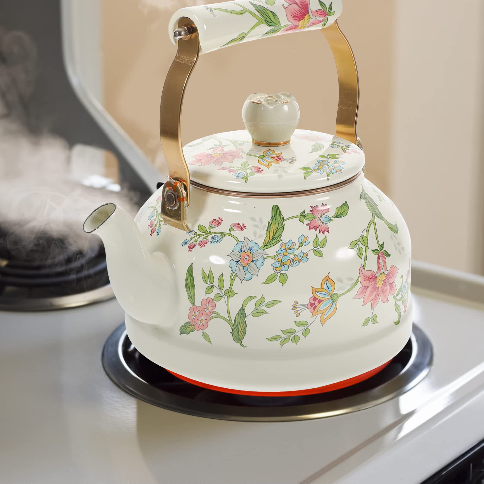 Teiera Vintage 2,5 in Smalto Bianco, Bollitore Retrò