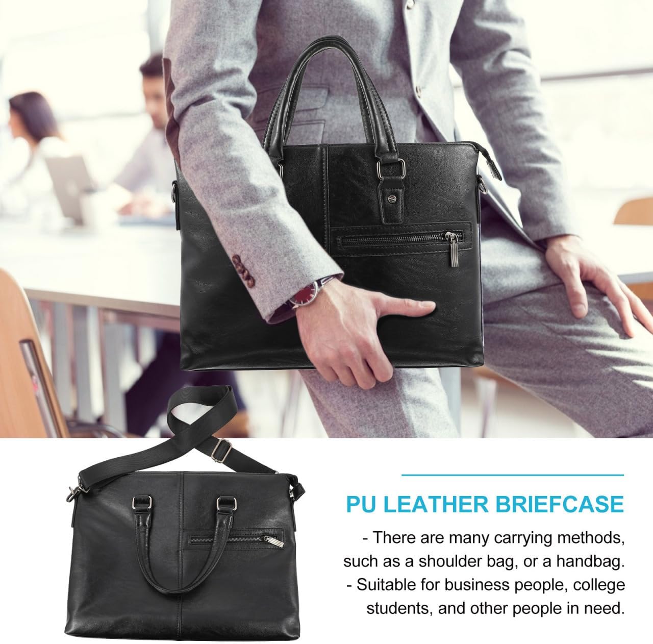 Large Capacity Pu Leather Briefcase for Business Stylish Laptop Handbag for Daily Use Comfortable Double Handle and Travel