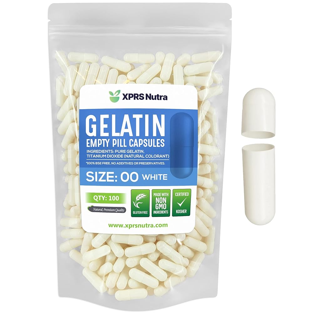 XPRS Nutra Size 00 Empty Capsules - 100 Count Empty Gelatin Capsules - DIY Capsule Filling - Fillable Pill Gel Caps for Do-It-Yourself Supplements (White)