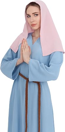 PROCOS Biblical Peasant Costume Peasant Virgin Mary Blue Dress Robe for Womens With Purple Veil Medieval Costume
